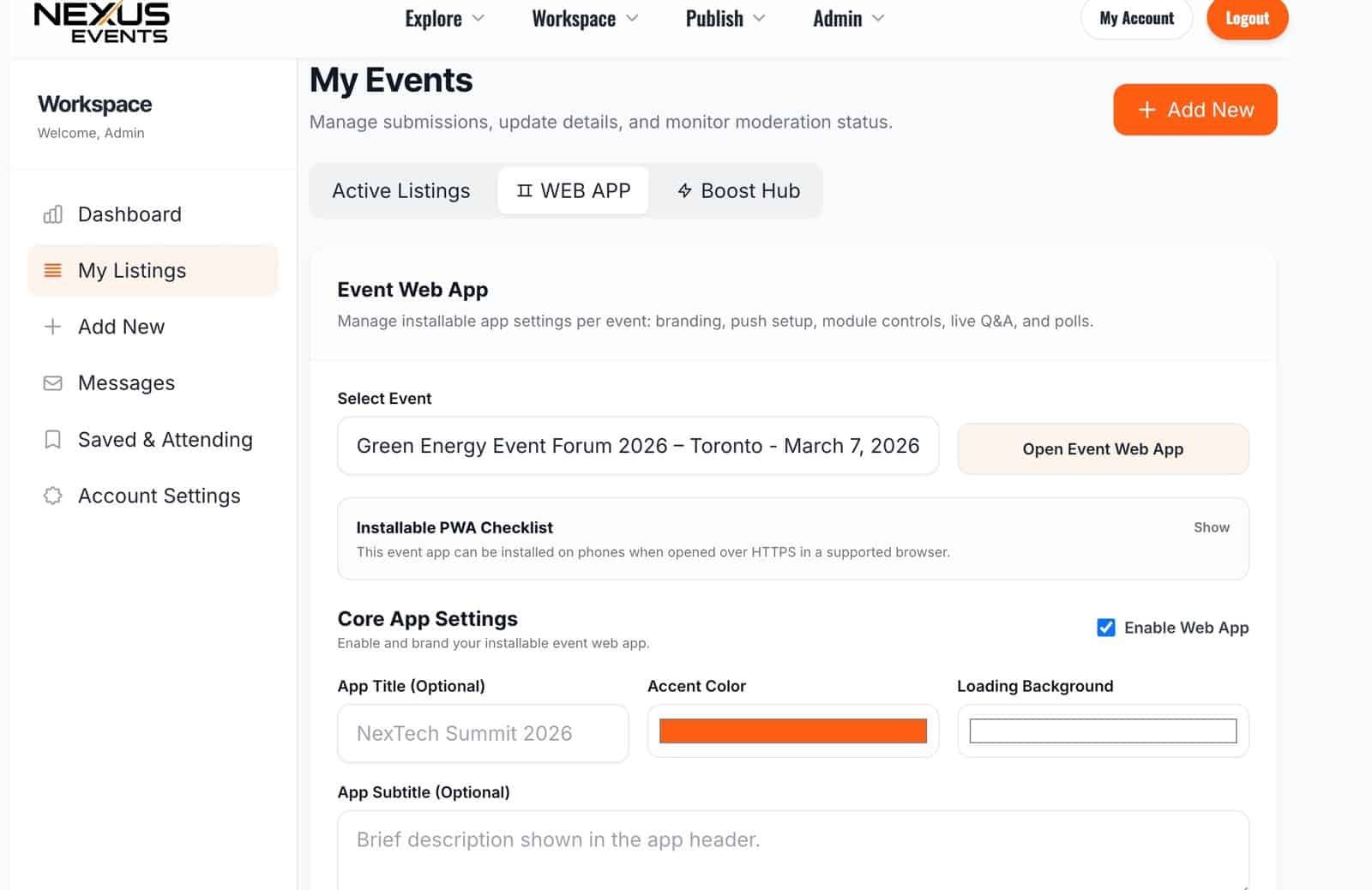 App Settings Dashboard