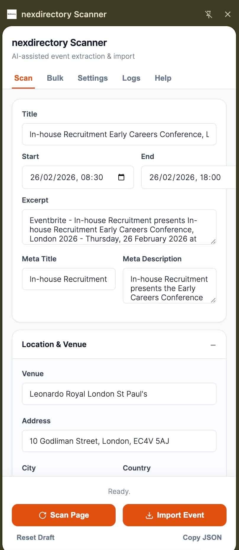 NexDirectory Chrome Extension Side Panel Interface